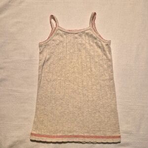 Hanna Andersson girls size 130 or 8 oatmeal with pink trim undershirt cami EUC